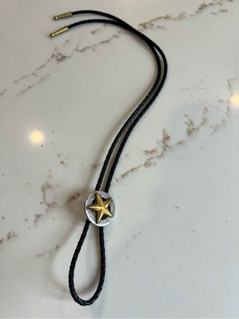 Black Bolo necklace with Two-Tone Star Slide
